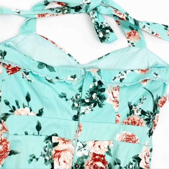 NEW Hot Topic Mint Floral Halter Rockabilly Retro Swing Crinoline Dress Size XL - Picture 13 of 15